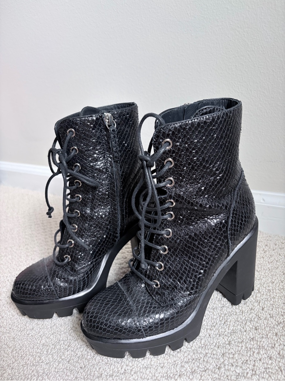 Giuseppe Zanotti Black Python-Embossed Platform Boots 37.5